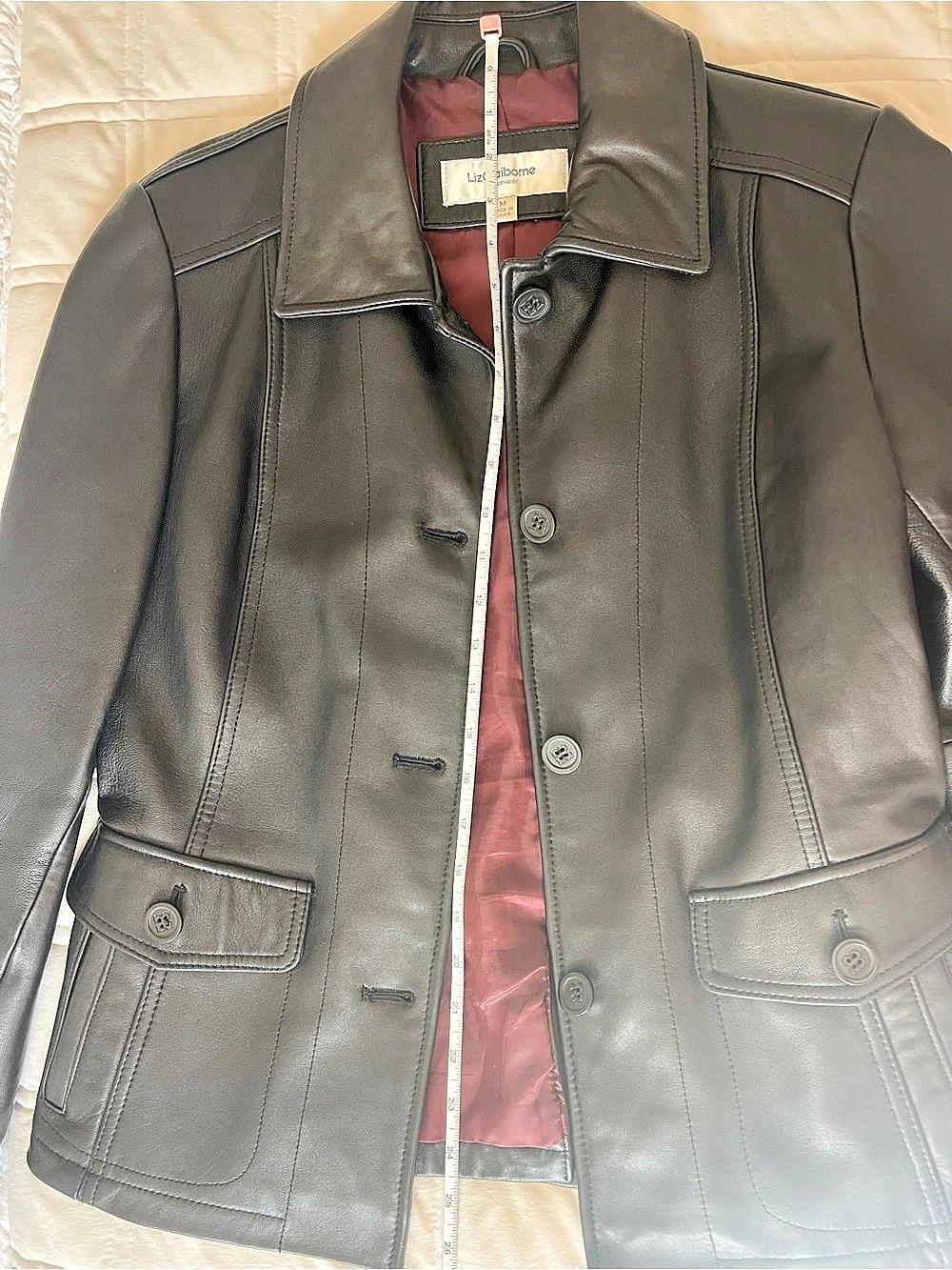 Liz Claiborne Black Genuine Leather Button Front Jacket — Women’s Medium - Picture 6 of 10